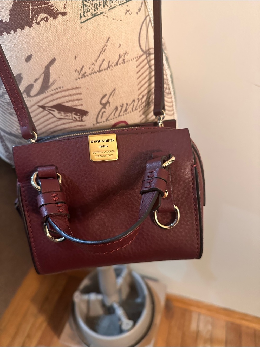 DSQUARED2 Burgundy Leather Crossbody Bag with Gold Hardware